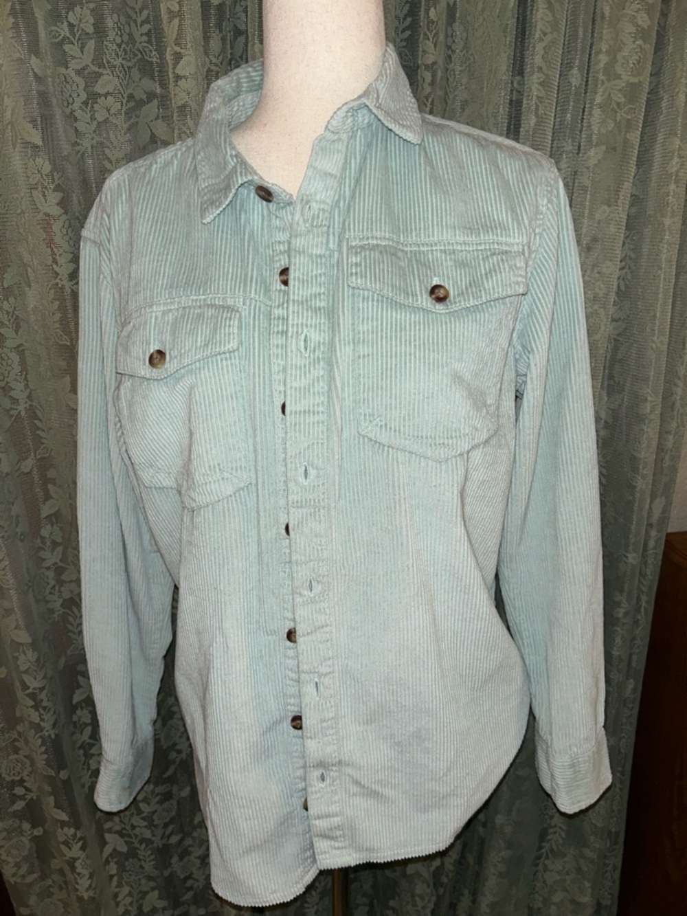Roxy Aqua Corduroy Oversized Button-Up Shirt